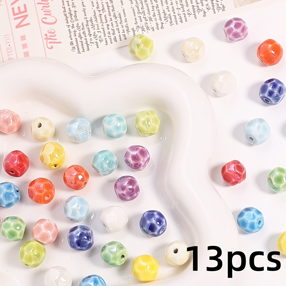 13pcs Ceramic Cut Face Round Beads for Handmade Jewellery Making